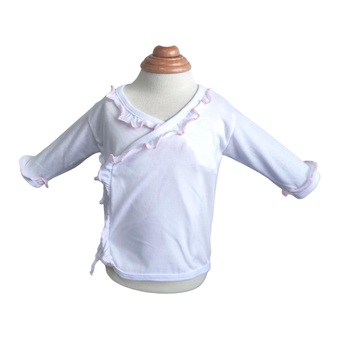 Minnies' & Mimi Tie Side Long Sleeves with Pink Ruffles 1Pc for 0-3 Months New Born Infant Available in Small Medium Large Color WhitePink