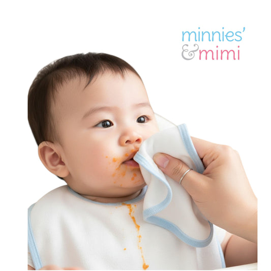 Minnies' & Mimi Cotton Face Towel with Colored Piping For Toddlers 6 Months to 2 Years Old Available in Pink Blue or White
