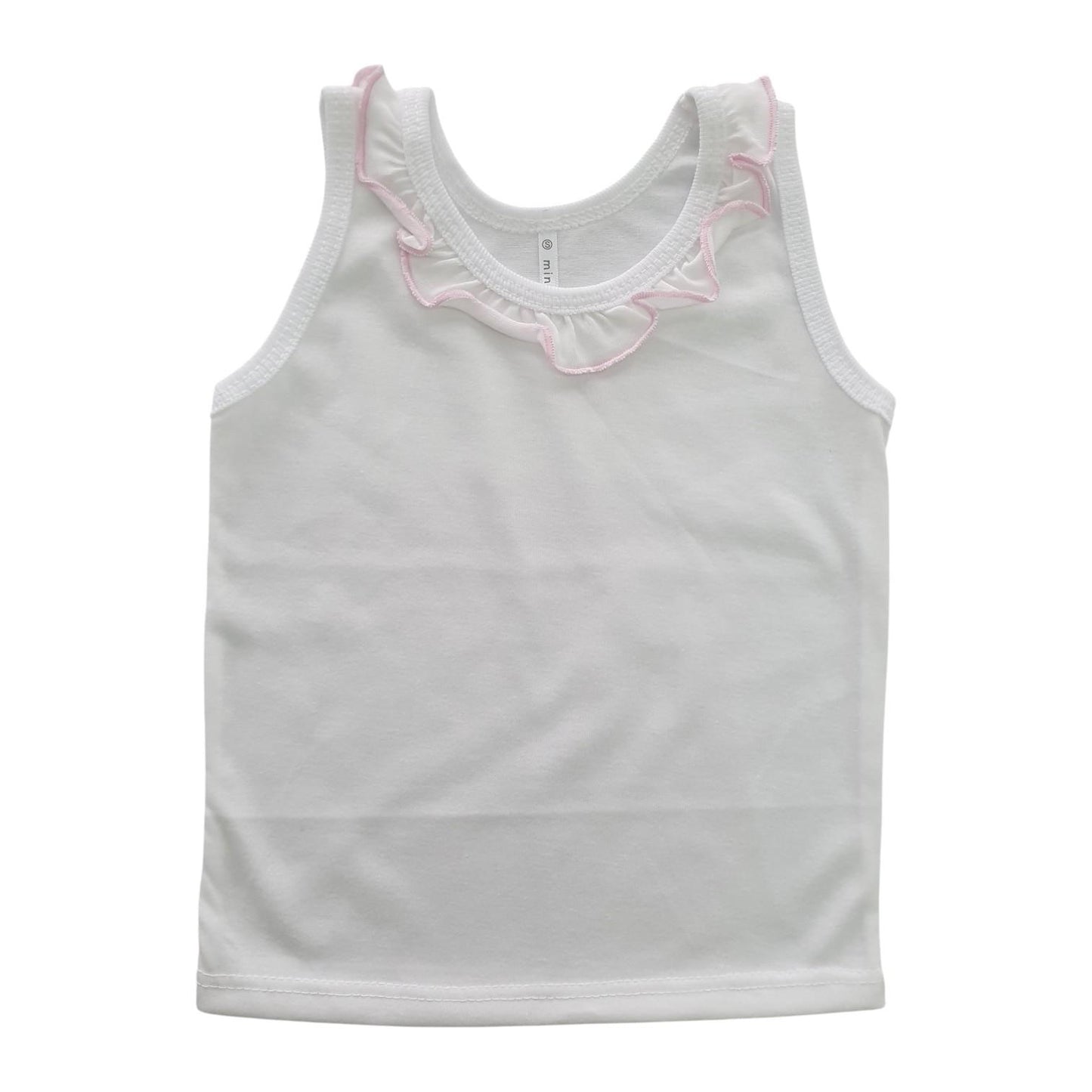 Minnies' & Mimi Cotton Tank Top Sando with Pink Ruffles for Toddlers 6 Months to 2 Years Available in Small Medium and Large Color White Pink