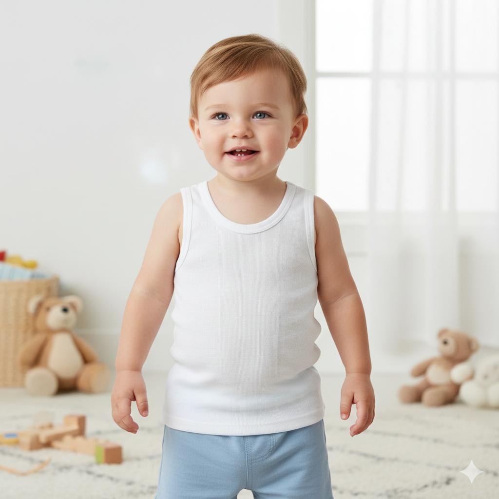 Minnies' & Mimi Stretchable Sando Boys Tank Top with Blue Piping or White Piping for Toddlers 1 Year to 2 Years Old 1Pcs