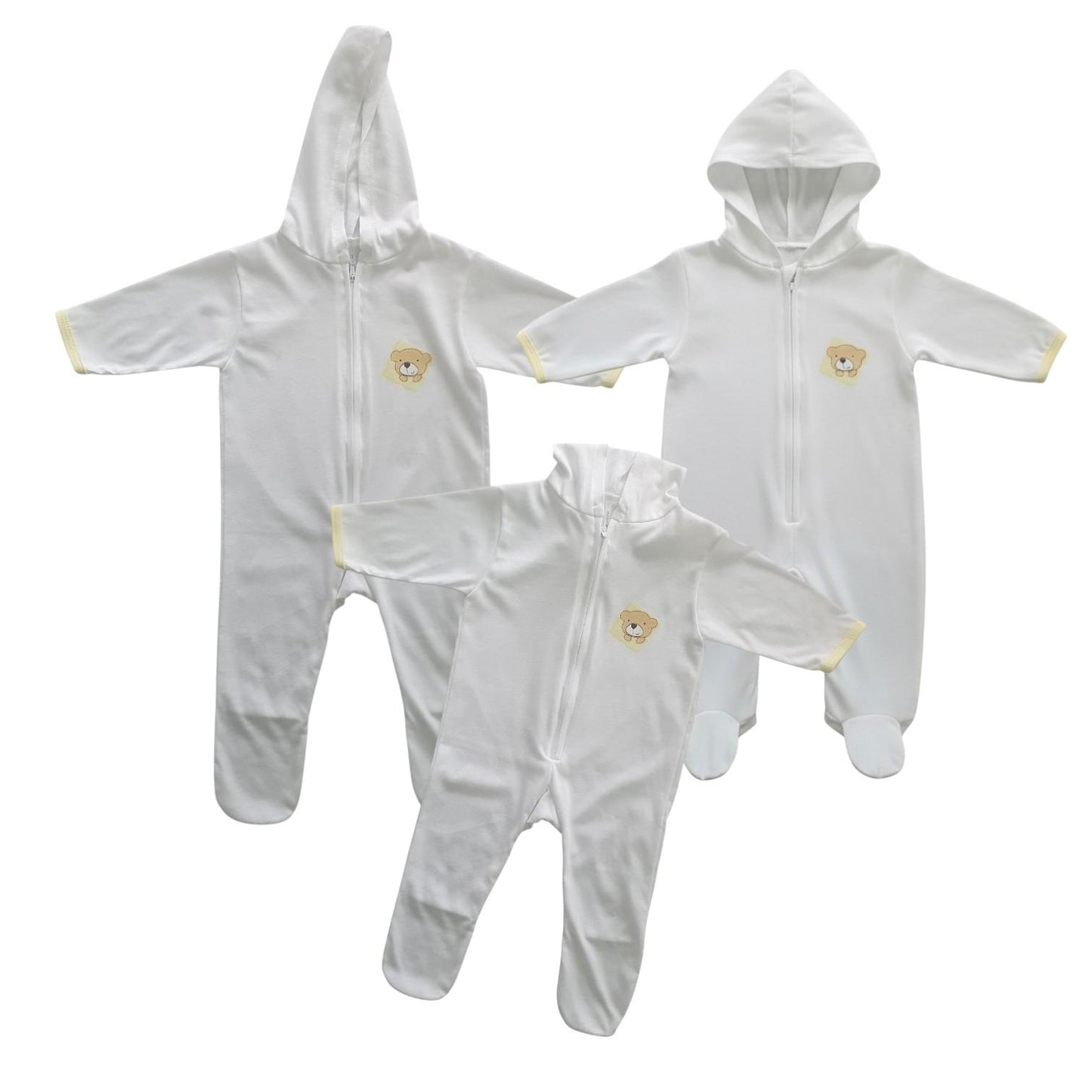 Minnies' and Mimi Onesies Full Body Jump Suit Long Sleeves Cotton by 3 Pcs for 0-3 Months New Born Available in Pink, Blue, Mint Green Yellow White also with Piping Design