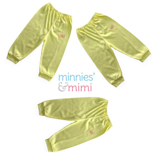 Minnies & Mimi Cotton Colored Pajama with Cuffs for Toddler 6 Months to 2 Years by 3pcs Available in Blue, Mint Green, Pink and Yellow
