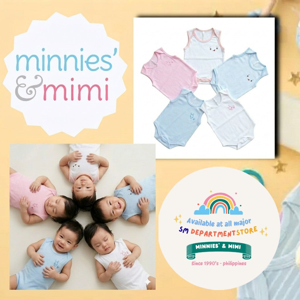 Ultra-Soft Sleeveless Onesie Romper N-1017 Minnies' & Mimi in Blue Pink White with Piping 1pc for Babies 0-12 Months with Random Print