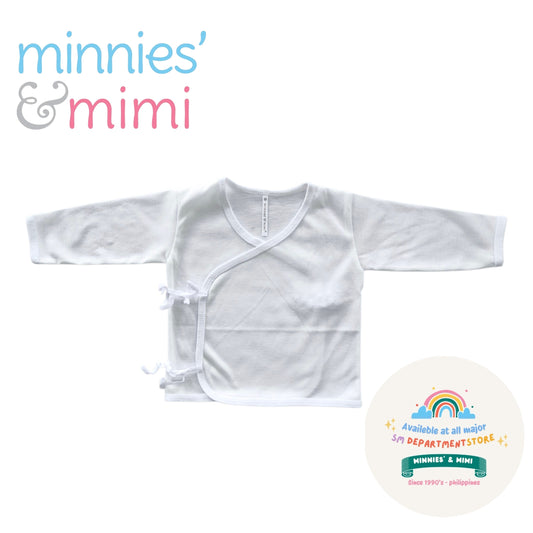 Minnies & Mimi Tie Side Long Sleeves with Color Trim 1Pc for New Born 0-3 Months Available in White, Pink, Blue Sizes Small Medium Large