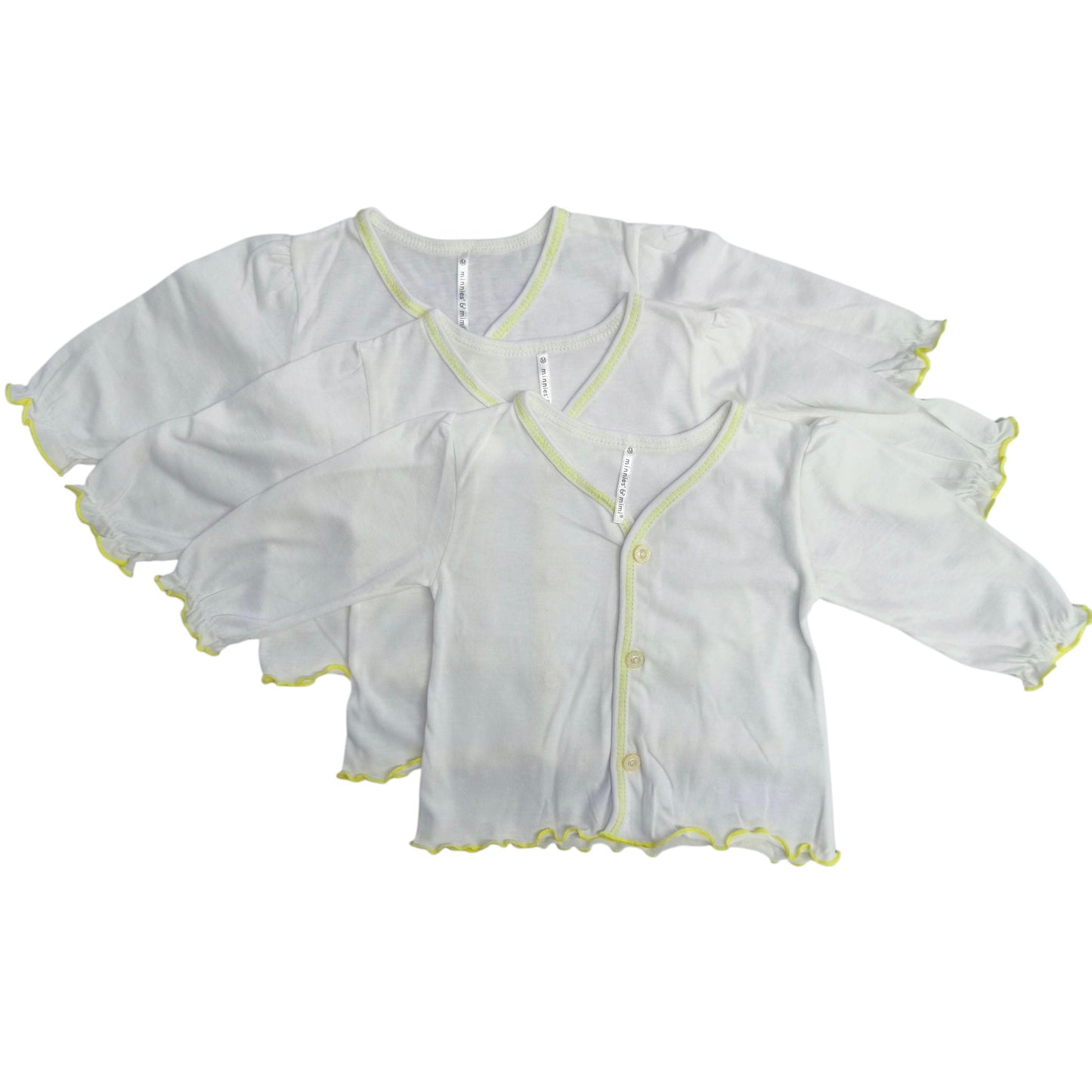 Minnies' & Mimi Front Button Down Long Sleeves with Lettuce Intricacies 3Pcs for New Born Infant 0-3 Months Available in Yellow and Pink Sizes Small Medium Large