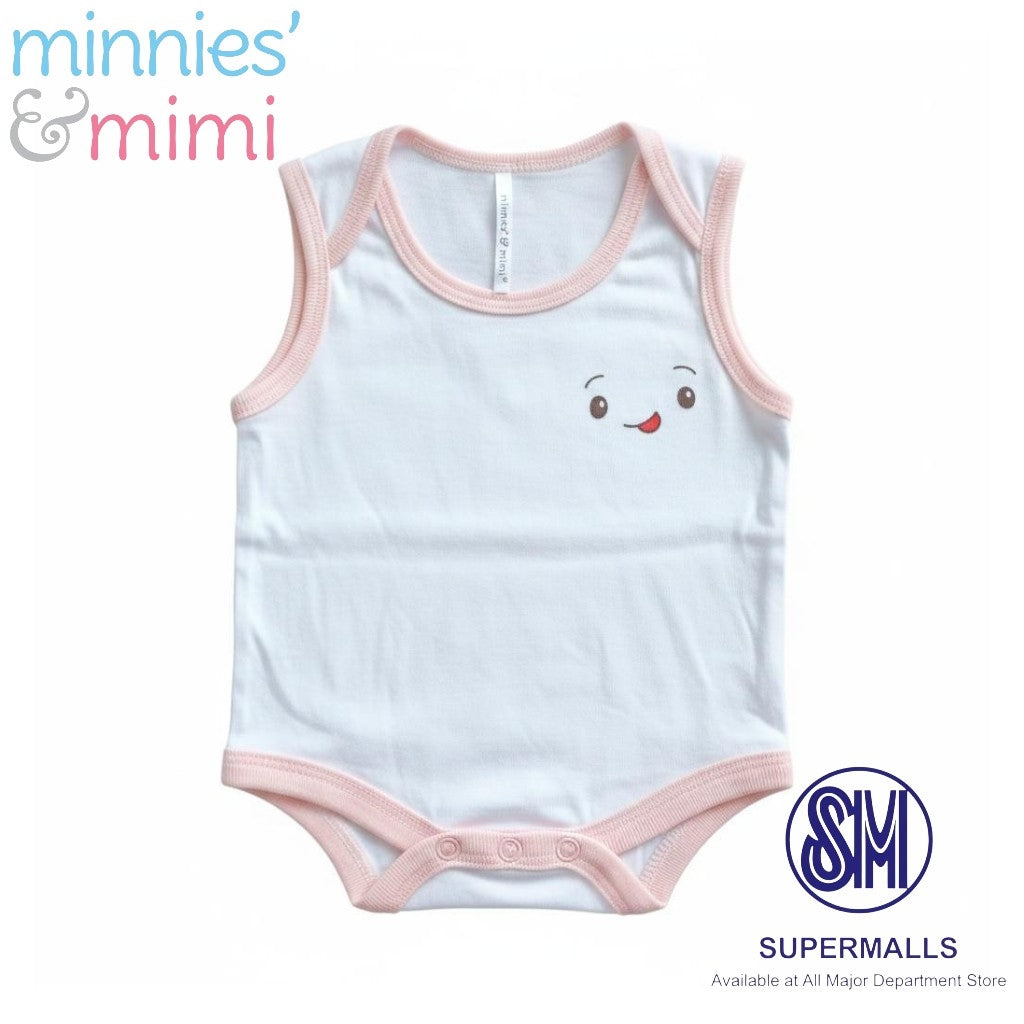 Ultra-Soft Sleeveless Onesie Romper N-1017 Minnies' & Mimi in Blue Pink White with Piping 1pc for Babies 0-12 Months with Random Print