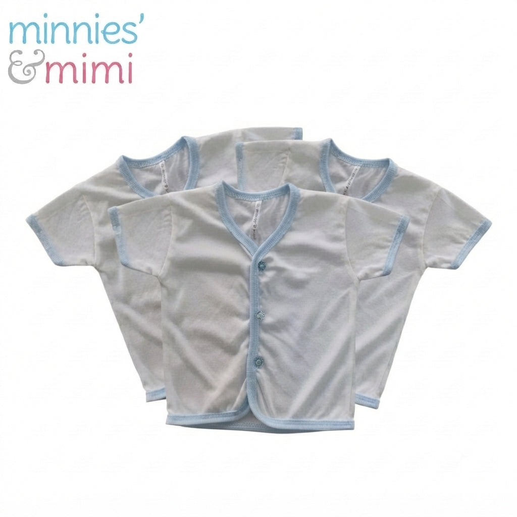Minnies & Mimi 3PCS Baby Button Down Cardigan Short Sleeve 0–6 Months | Soft & Breathable | 3 Colors