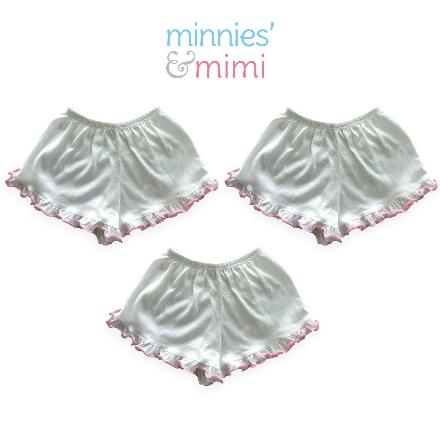 Minnies' & Mimi Cotton Shorts with Pink Ruffles for Toddlers 6 Months to 2 Years by 3pcs or by 1pc Available in Small Medium Large