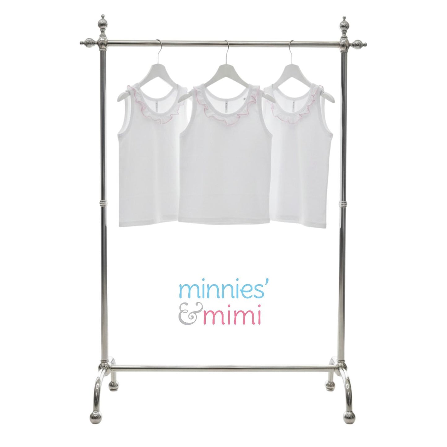 Minnies' & Mimi Cotton Tank Top Sando with Pink Ruffles for Toddlers 6 Months to 2 Years Available in Small Medium and Large Color White Pink