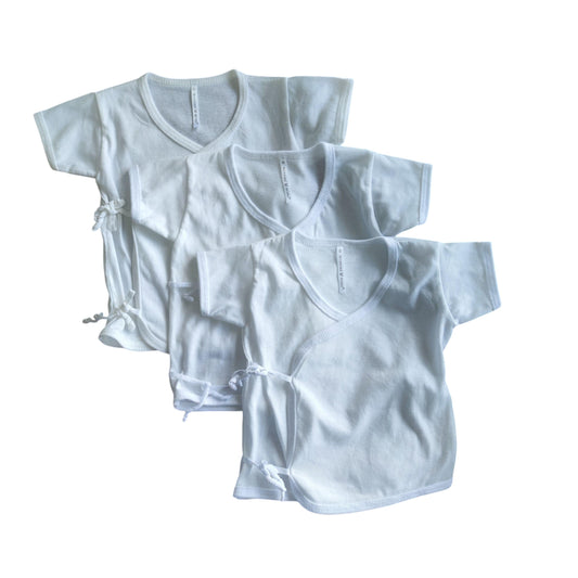 Minnies' & Mimi Tie Side Short Sleeves with Color Trim 3Pcs for New Born Infant White Pink Blue Sizes Small Medium Large Hand Wash Only