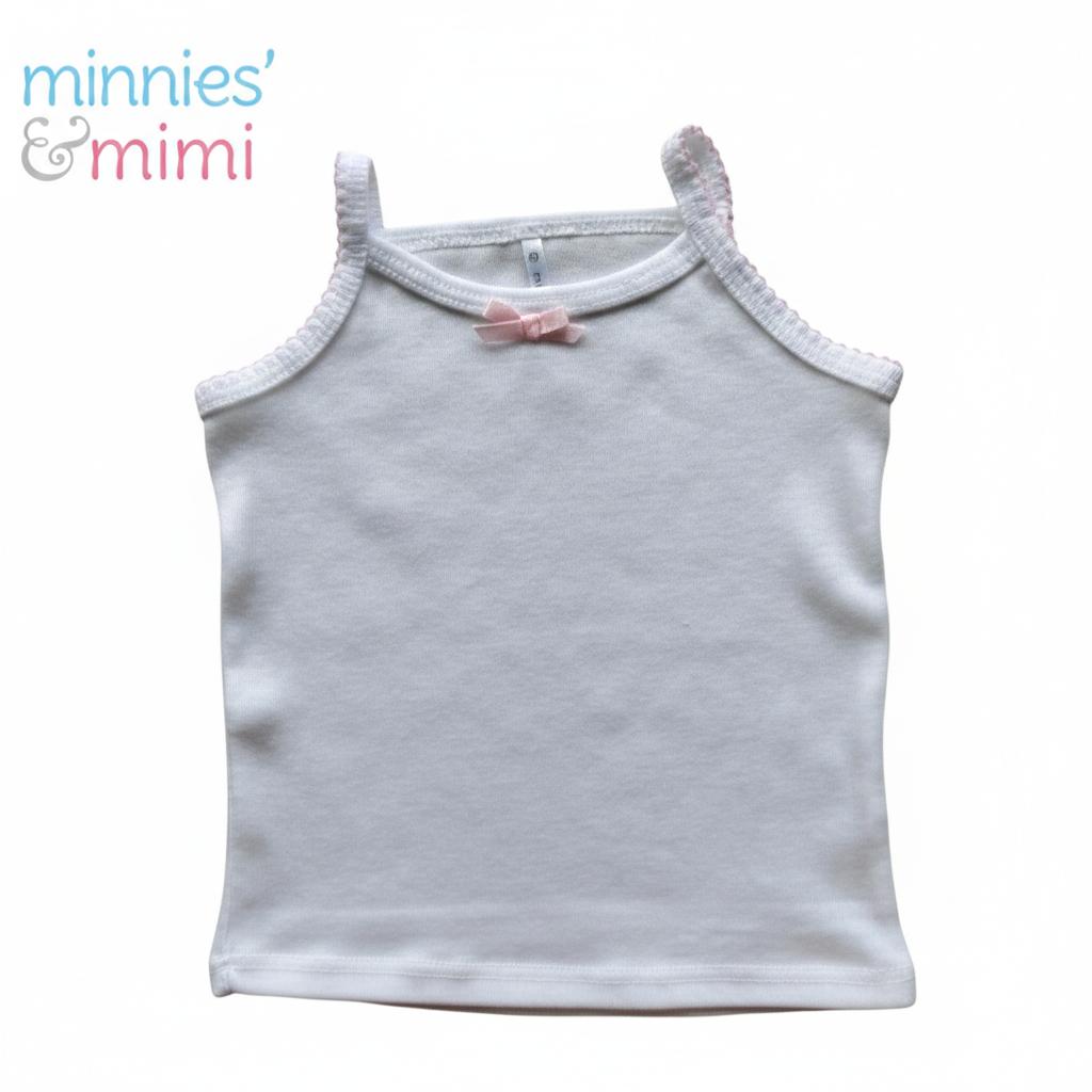 Minnies' & Mimi Cotton Tank Top Stretchable Spaghetti Strap with Small Ribbon and Fagoting for Toddlers (6m to 2yrs old) Avail. P,Y.V Size S/M/L 1PCS