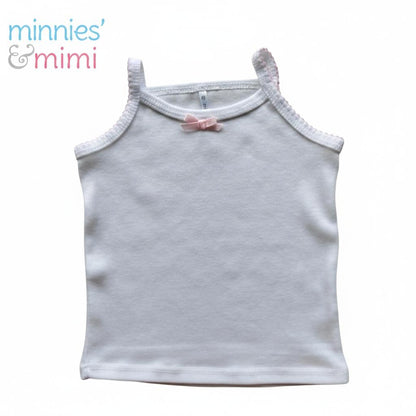 Minnies' & Mimi Cotton Tank Top Stretchable Spaghetti Strap with Small Ribbon and Fagoting for Toddlers (6m to 2yrs old) Avail. P,Y.V Size S/M/L 1PCS