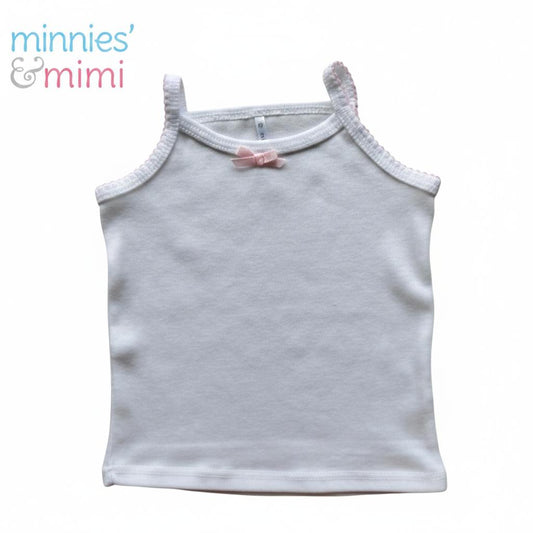Minnies' & Mimi Cotton Tank Top Stretchable Spaghetti Strap with Small Ribbon and Fagoting for Toddlers (6m to 2yrs old) Avail. P,Y.V Size S/M/L 1PCS