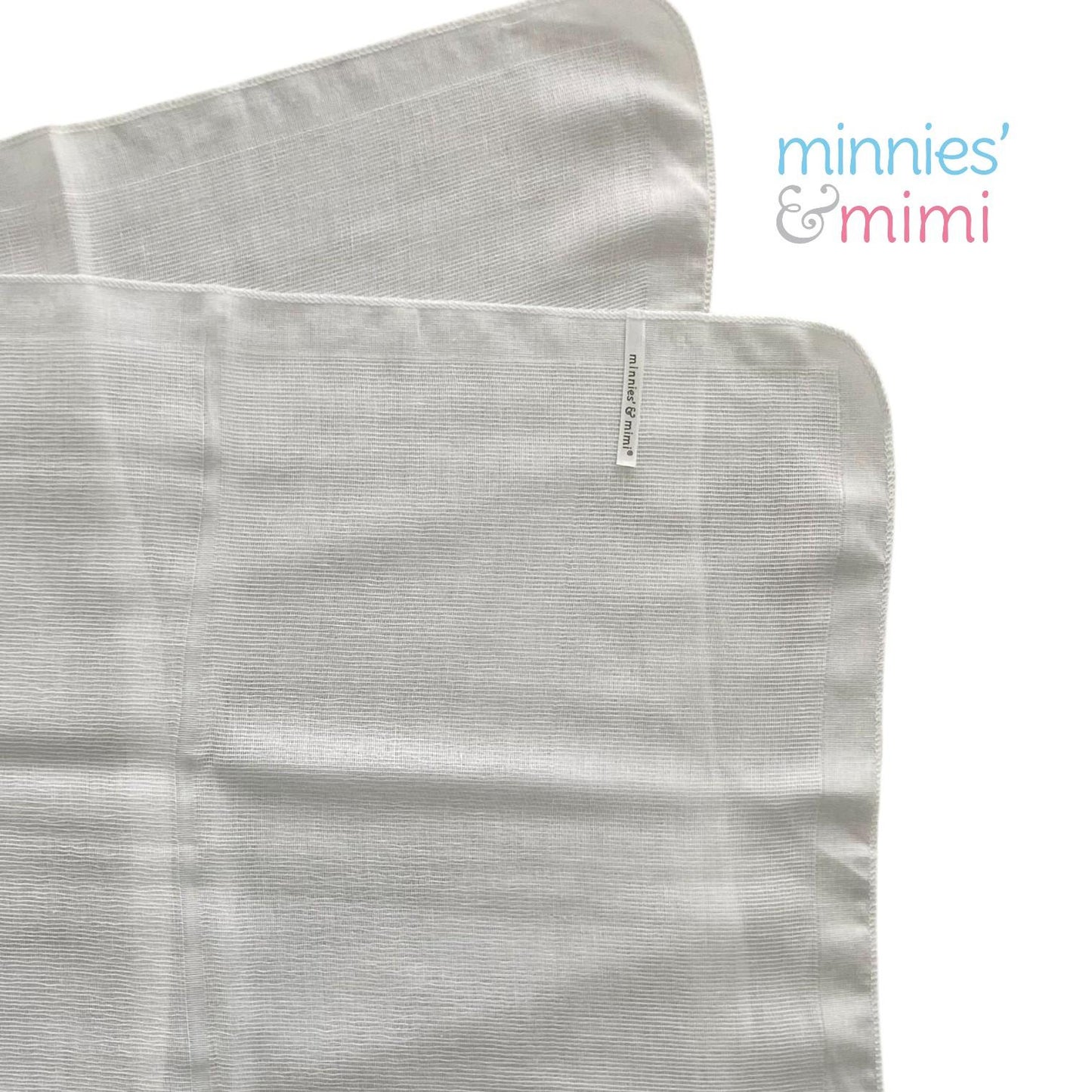 Minnies' & Mimi Cotton Gauze Diaper 42 cm Width x 95 cm Length Available in Blue Pink or White Boarder Lining Reusable