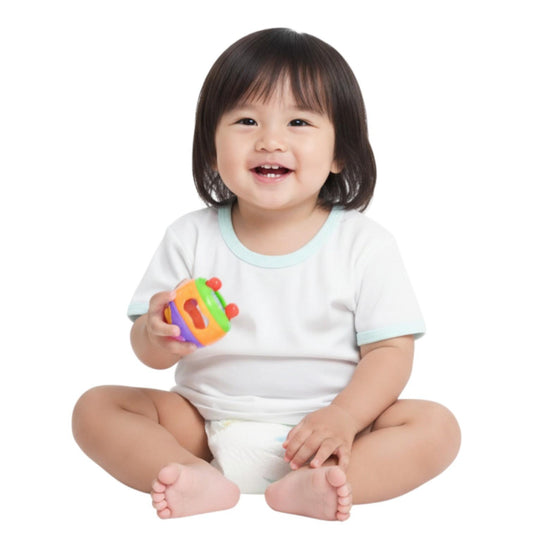 Minnies' & Mimi T-Shirt Short Sleeves with Colored Piping Breathable Cotton for Toddlers 6 Months to 2 Years Old Available in White, Mint Green and Blue Piping