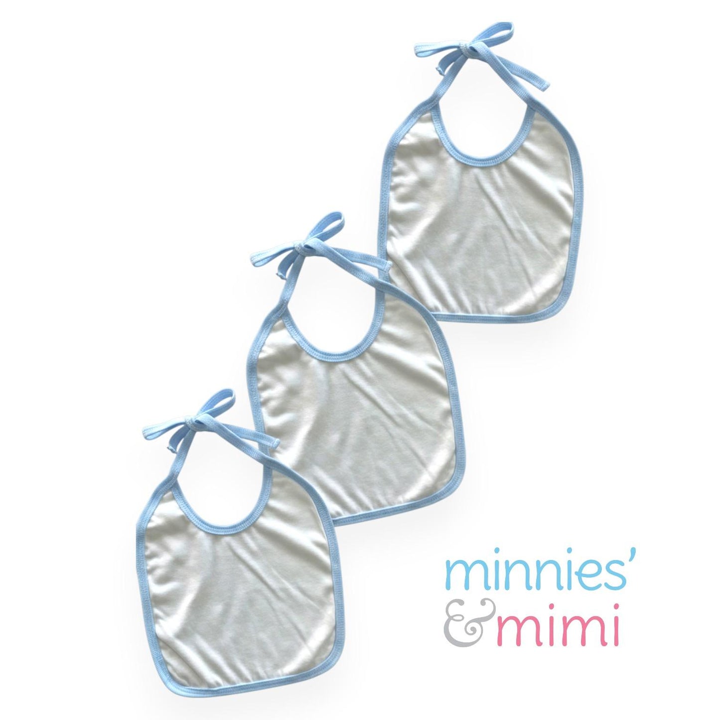 Minnies' & Mimi Cotton Bibs with Colored Piping by 3pcs for Toddlers 6 Months to 2 Years Old Available White, Pink and Blue