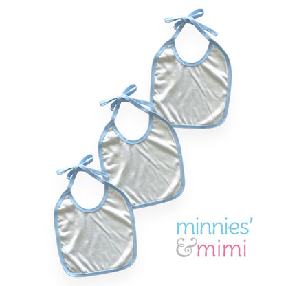 Minnies' & Mimi Cotton Bibs with Colored Piping by 3pcs for Toddlers 6 Months to 2 Years Old Available White, Pink and Blue