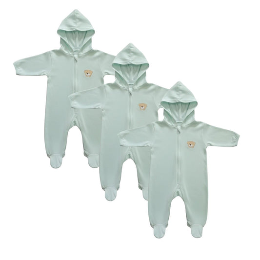 Minnies' and Mimi Onesies Full Body Jump Suit Long Sleeves Cotton by 3 Pcs for 0-3 Months New Born Available in Pink, Blue, Mint Green Yellow White also with Piping Design