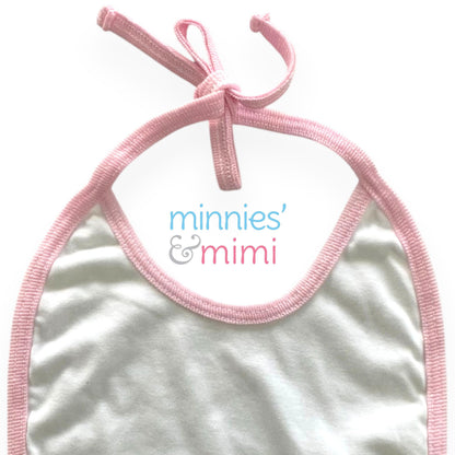 Minnies' & Mimi Cotton Bibs with Colored Piping for Toddlers 6 Months to 2 Years Old Available in Pink White and Blue