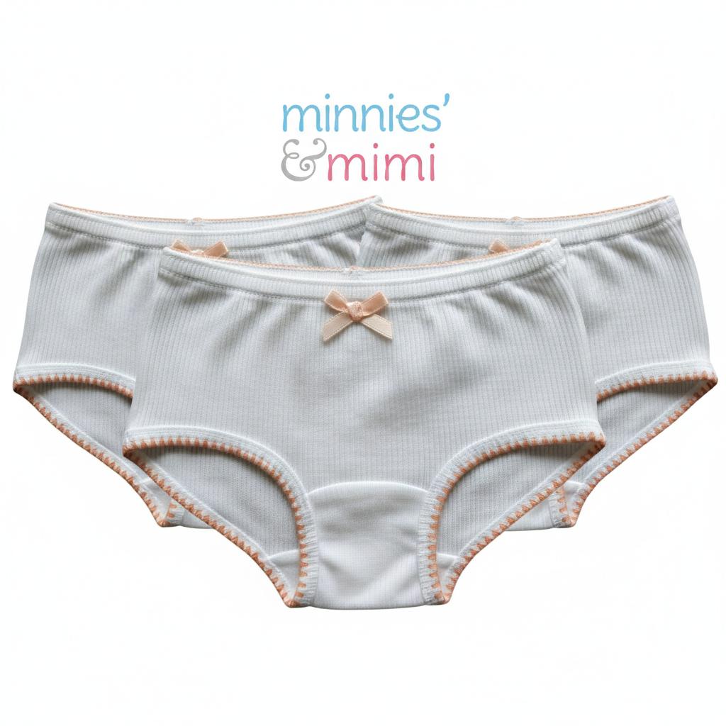 Minnies & Mimi White Stretchable Panty w/ Scallop Design with Ribbon for (12M-3Y) old available Size S/M/L by 3pcs