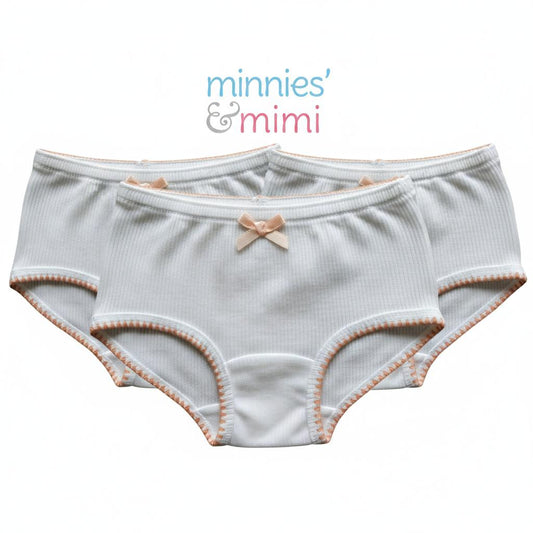 Minnies & Mimi White Stretchable Panty w/ Scallop Design with Ribbon for (12M-3Y) old available Size S/M/L by 3pcs
