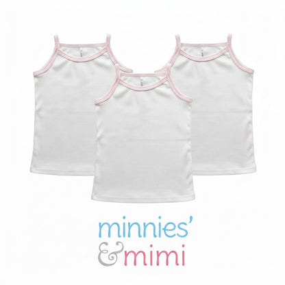 Minnies' & Mimi Stretchable Spaghetti Strap Sando for 1-2 Years Old White or White Pink Piping Free Size 3pcs