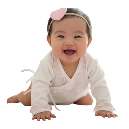 Minnies' & Mimi Tie Side Long Sleeves with Pink Ruffles 1Pc for 0-3 Months New Born Infant Available in Small Medium Large