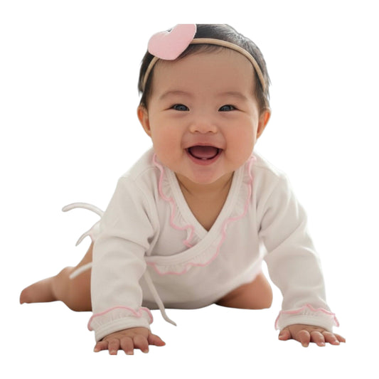 Minnies' & Mimi Tie Side Long Sleeves with Pink Ruffles 1Pc for 0-3 Months New Born Infant Available in Small Medium Large