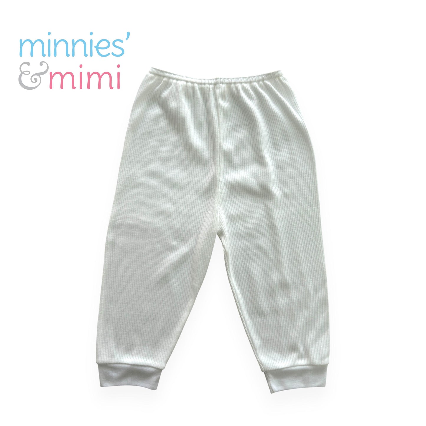 Minnies' & Mimi Cotton Stretchable White Pajama with Cuffs for Toddler 6 Months to 2 Years Old by 3pcs or 1pcs Available in Small Medium and Large
