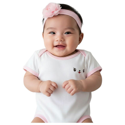 Minnies' & Mimi Romper for New Born Infant 0-3 Months Short Sleeves By Pack of 3s in Pink Blue White with Piping Available in Small Medium Large