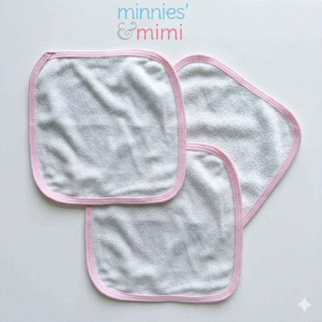 Minnies' & Mimi Cotton Towelette Face Towel for Newborns, Infants, Toddlers (0–6 Months) (6–12 Months)(1–3 Years) Available W,WP,WB 3pcs