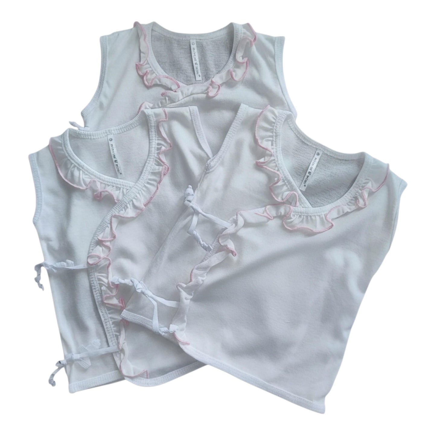 Minnies' & Mimi Tie Side Sleeveless with Pink Ruffles for New Born Infant 0-3 Months 3Pcs Available Sizes Small Medium Large