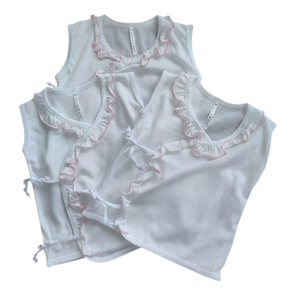 Minnies' & Mimi Tie Side Sleeveless with Pink Ruffles for New Born Infant 0-3 Months 3Pcs Available Sizes Small Medium Large