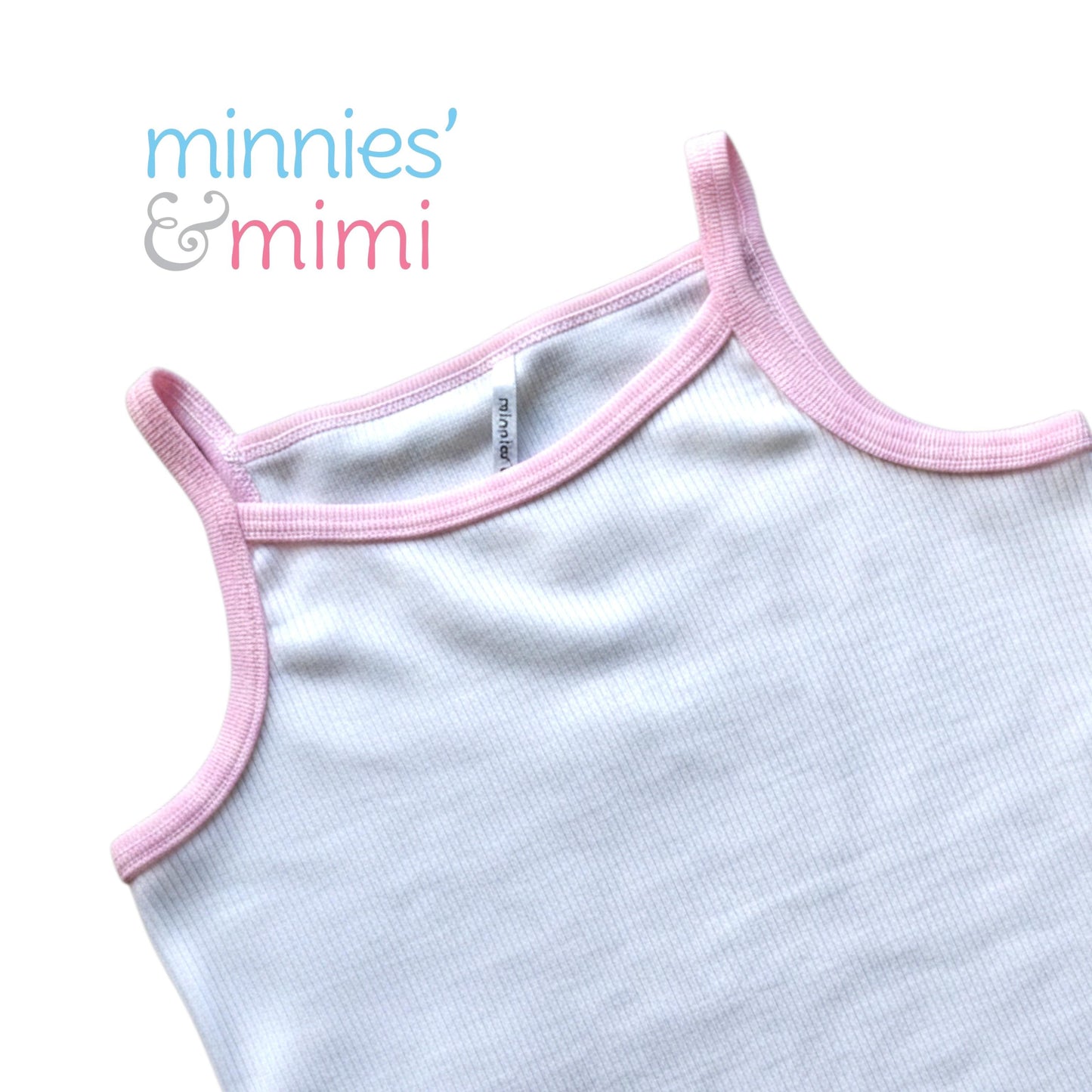 Minnies' & Mimi Stretchable Spaghetti Strap Sando for 1-2 Years Old by 1pcs Available in White or White Pink Size L or XL