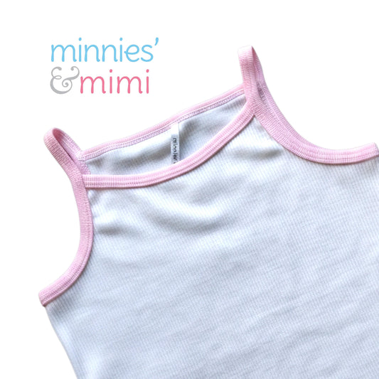 Minnies' & Mimi Stretchable Spaghetti Strap Sando for 1-2 Years Old by 1pcs Available in White or White Pink Size L or XL