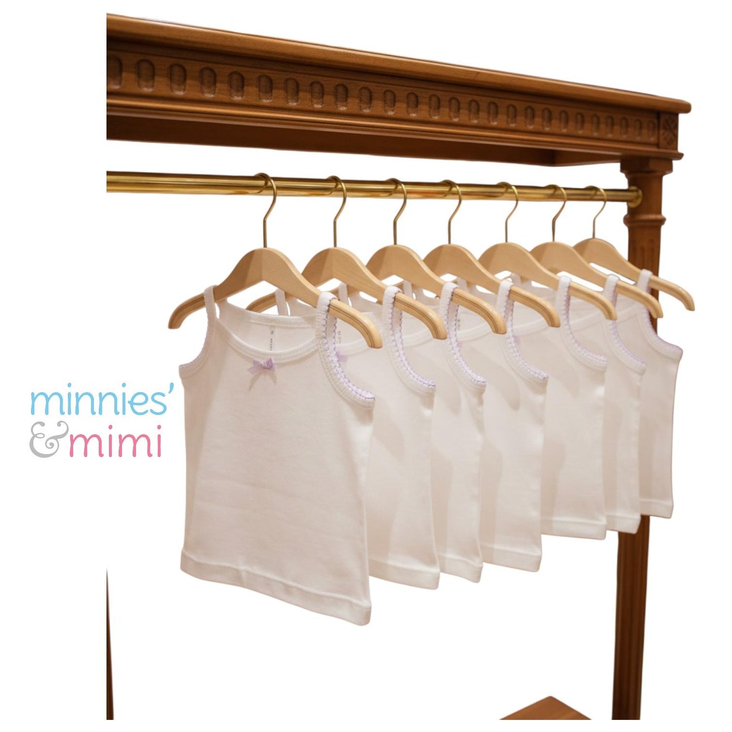 Minnies' & Mimi Cotton Tank Top Spaghetti Strap with Small Ribbon and Fagoting for Toddlers 6 Months to 2 Years Old by 3pcs Available in Pink, Cream and Blue Size Small Medium Large