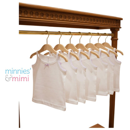 Minnies' & Mimi Cotton Tank Top Spaghetti Strap with Small Ribbon and Fagoting for Toddlers 6 Months to 2 Years Old by 3pcs Available in Pink, Cream and Blue Size Small Medium Large