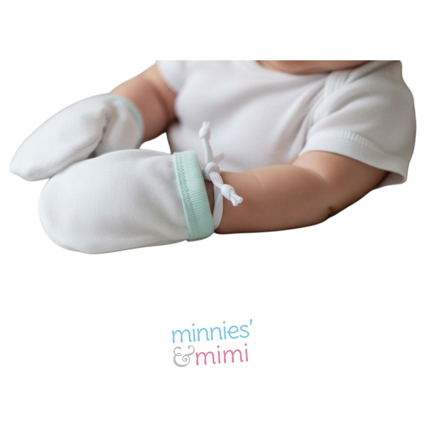 Minnies' & Mimi Cotton Mittens with Color Piping for Newborn Babies for 0-6 Months by 3 Pcs Available in W, WB, WP, WY and MG,P,B,Y,MG