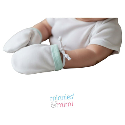 Minnies' & Mimi Cotton Mittens with Color Piping for Newborn Babies for 0-6 Months by 3 Pcs Available in W, WB, WP, WY and MG,P,B,Y,MG
