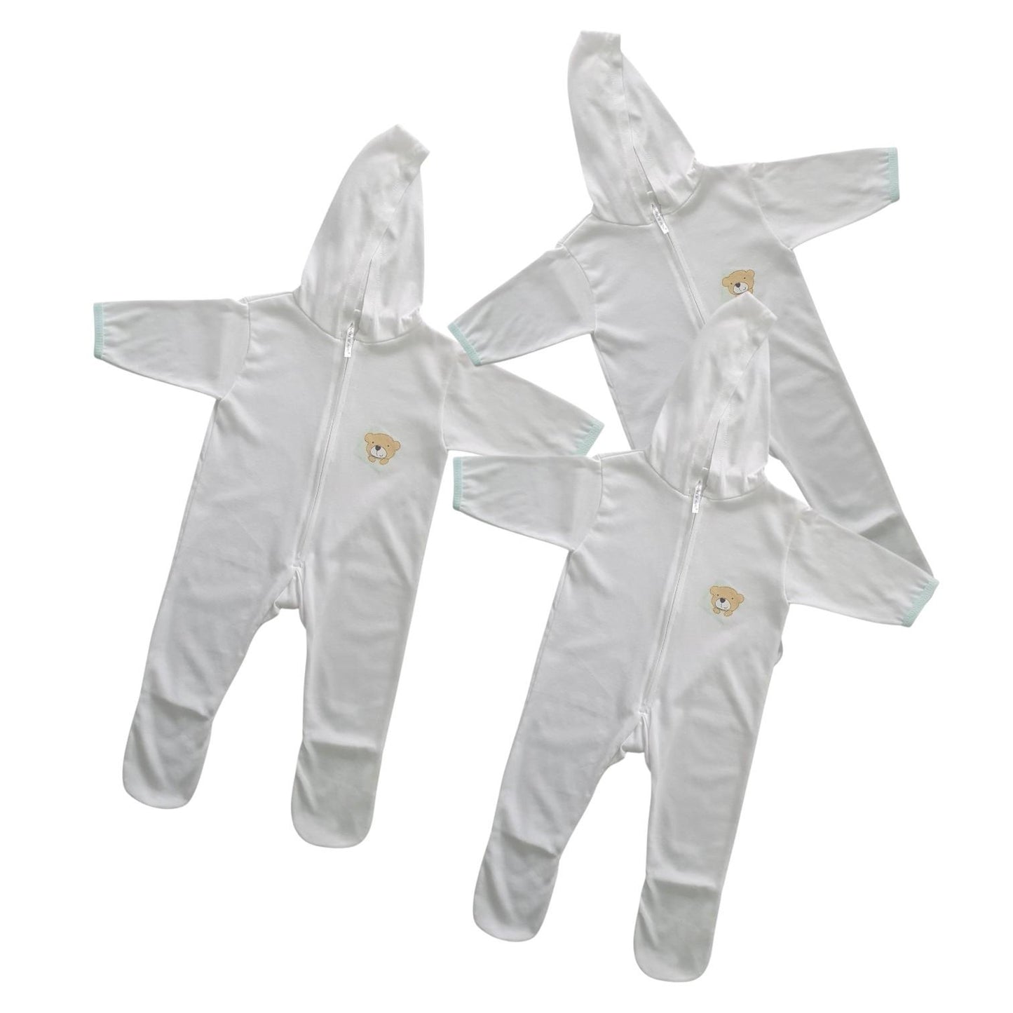Minnies' and Mimi Onesies Full Body Jump Suit Long Sleeves Cotton by 3 Pcs for 0-3 Months New Born Available in Pink, Blue, Mint Green Yellow White also with Piping Design