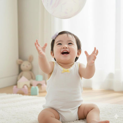 Minnies' & Mimi Cotton Tank Top Stretchable Spaghetti Strap with Small Ribbon and Fagoting for Toddlers (6m to 2yrs old) Avail. P,Y.V Size S/M/L 1PCS