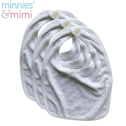 Minnies' & Mimi Cotton Towellette Bibs w/ Button for Newborns, Infants, Toddlers (0–6 Months) (6–12 Months) (1–3 Years) Available W,WP,WB 3pcs