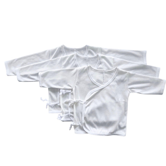 Minnies & Mimi Tie Side Long Sleeves with Color Trim 3Pc for New Born 0-3 Months Available in White, Pink, Blue Sizes Small Medium Large