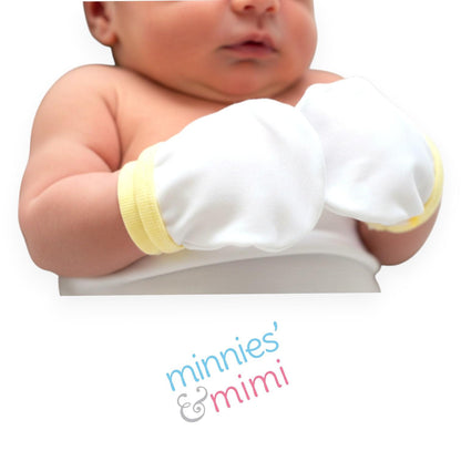 Minnies' & Mimi Cotton Mittens with Color Piping for Newborn Babies for 0-6 Months by 3 Pcs Available in W, WB, WP, WY and MG,P,B,Y,MG