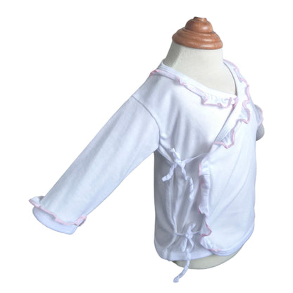 Minnies' & Mimi Tie Side Long Sleeves with Pink Ruffles 3Pcs for 0-3 Months New Born Infant Available in Small Medium Large Color White Pink