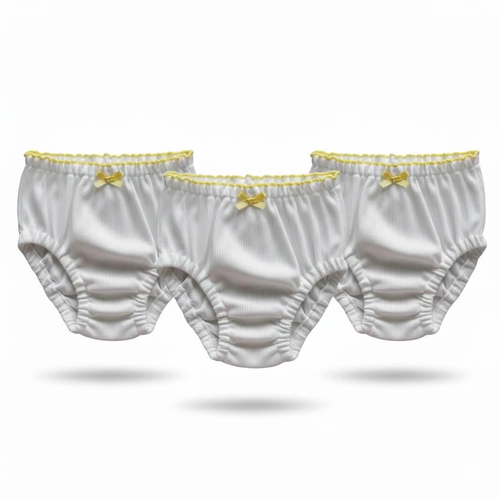 Minnies' & Mimi Stretchable Lettuce Edge Baby Panty 0-24 Month with Ribbon by 3pcs Available in Pink Yellow or Mint Green Size S M L