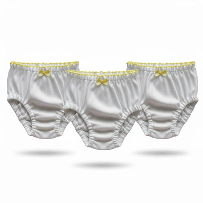 Minnies' & Mimi Stretchable Lettuce Edge Baby Panty 0-24 Month with Ribbon by 3pcs Available in Pink Yellow or Mint Green Size S M L