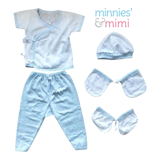 Minnies' &amp; Mimi TieSide Shortsleeves W/ Pajama Matching Bonnet, Booties, Mittens Available White Pink, White, White Blue SET For Newborn Size XS make description