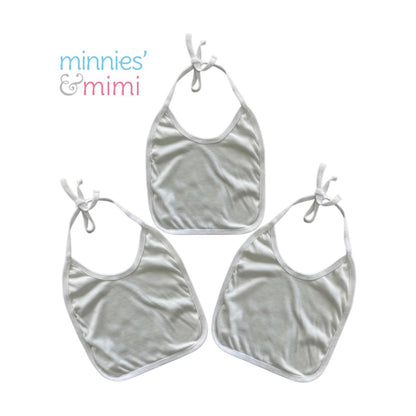 Minnies' & Mimi Cotton Bibs with Colored Piping by 3pcs for Toddlers 6 Months to 2 Years Old Available White, Pink and Blue