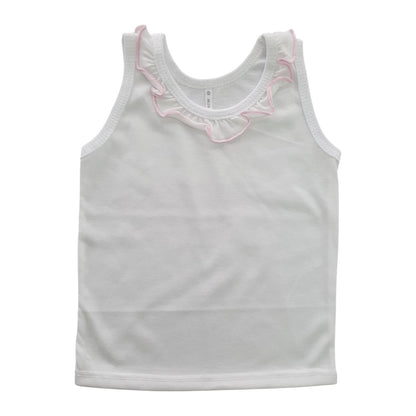 Minnies' & Mimi Cotton Tank Top Sando with Pink Ruffles for Toddlers 6 Months to 2 Years Available in Small Medium and Large Color White Pink